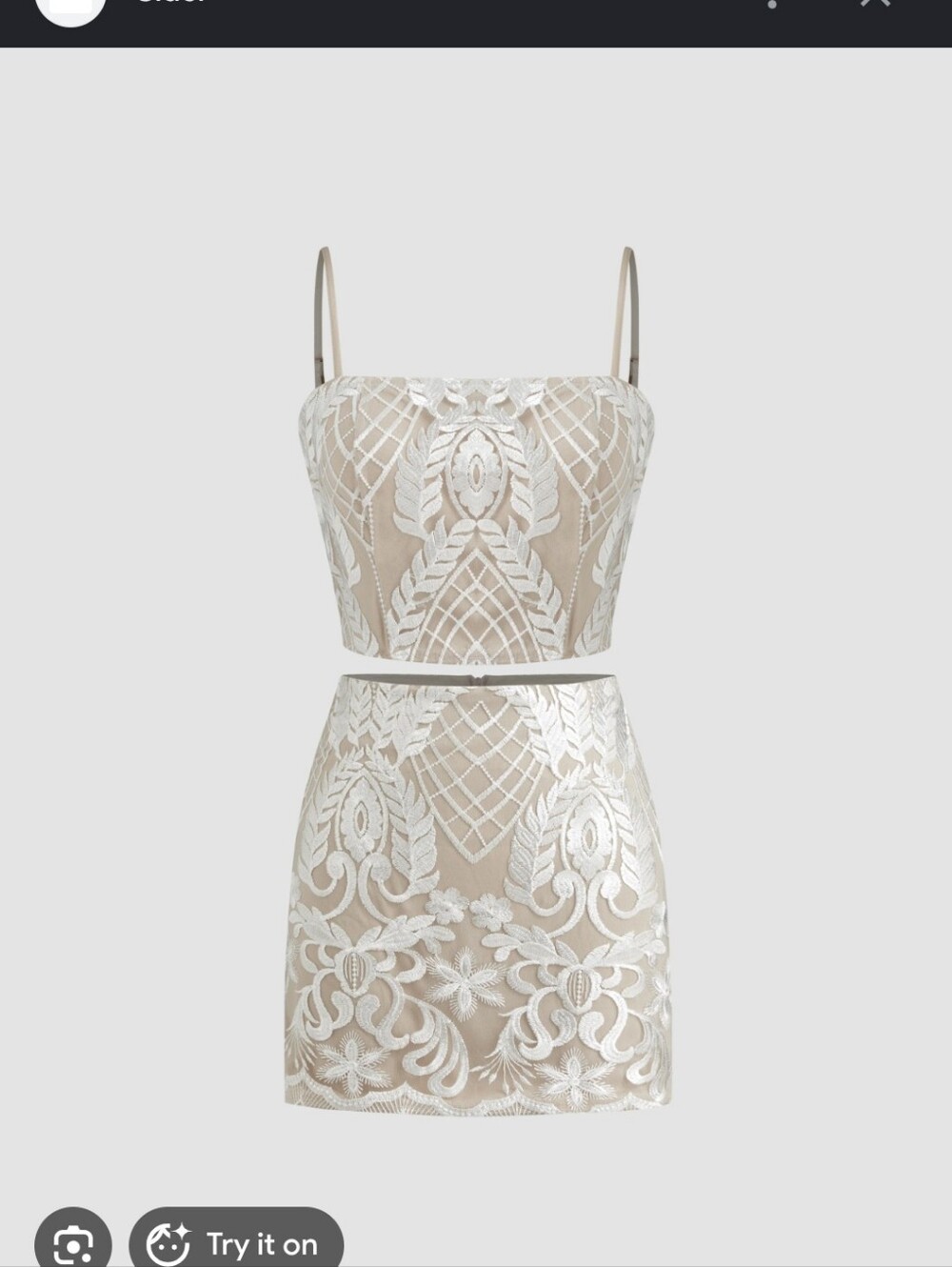 Cider Beige and White Lace Two-Piece Mini Dress